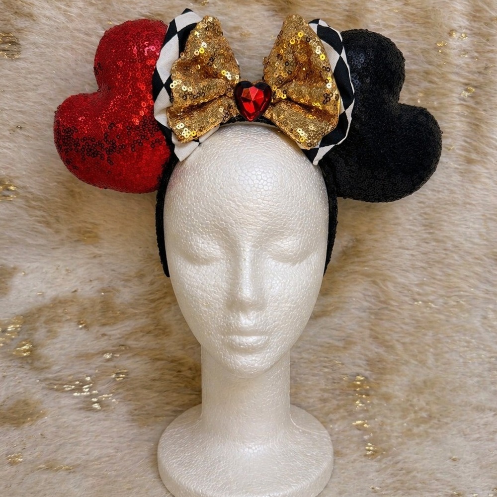 Handmade Minnie Mouse Ears Queen of Hearts Alice in Wonderland InspiredSequin